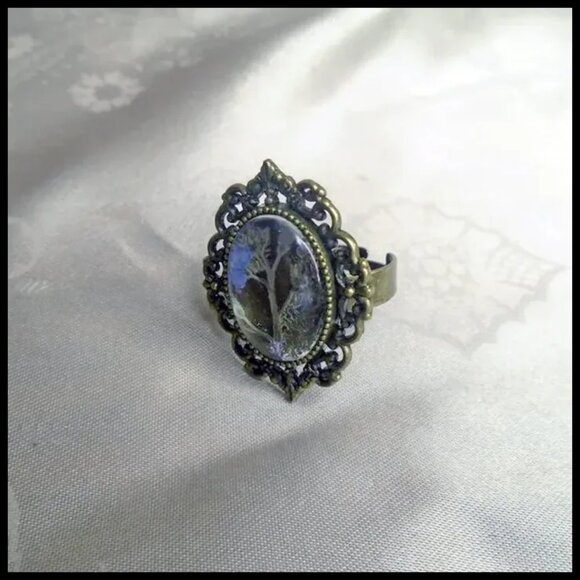 Boho Dried Flowers Ring Lavender Flower, Rustic Cottagecore One of a Kind - Picture 2 of 8